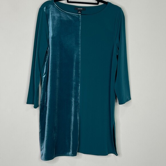 New Alfani Velour Boat Neck 3/4 Sleeve Velvet Tunic Top Women's Size Small - Picture 1 of 7